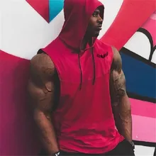 Мужские спортивные толстовки без рукавов для тренажерных залов, тренировок, фитнеса, бодибилдинга, толстовка, мужская мода, повседневный красный жилет с капюшоном, спортивная одежда