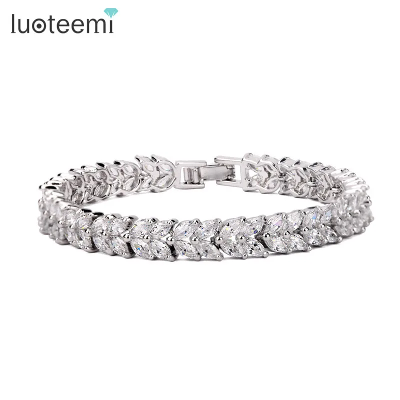 LUOTEEMI Fashion Classic Style Bracelet Women Marquise Cut Clear CZ Bracelet Bangles White Gold Color Wholesale