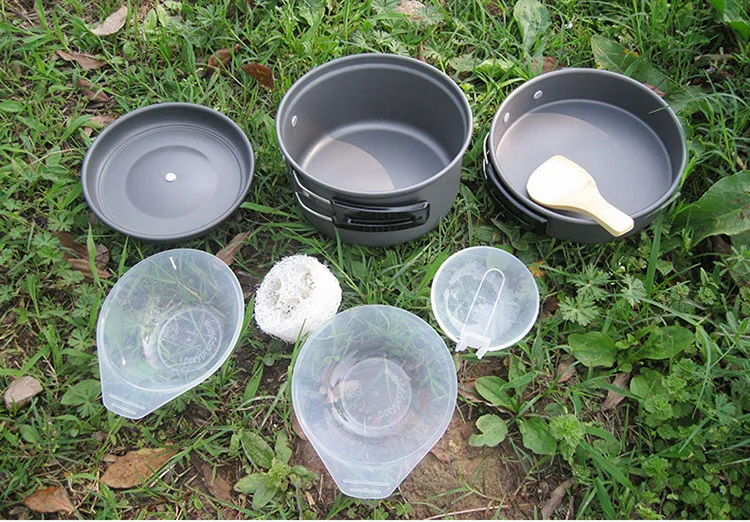 Acampar al aire libre senderismo vajilla de aleación de aluminio utensilios de cocina Picnic ambulante tazón olla Pan conjunto estufa + estufa
