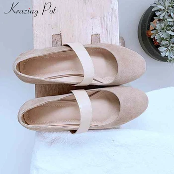 

Krazing Pot 2019 sheep suede slip on round toe women flats ballet dancer shoes Summer brand sweet Korean version mary janes L00