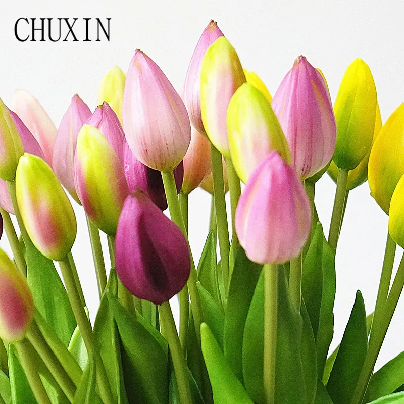 44cm Real touch soft silicone Artificial 7Pcs/bunch tulips home decoration Fake flower wedding bridal handing flowers tulip-0