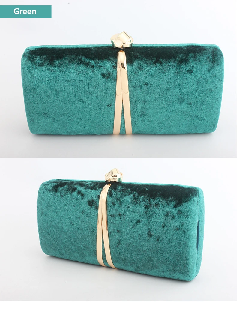 Pochette Luxy Moon en velours vert vue avant et latérale