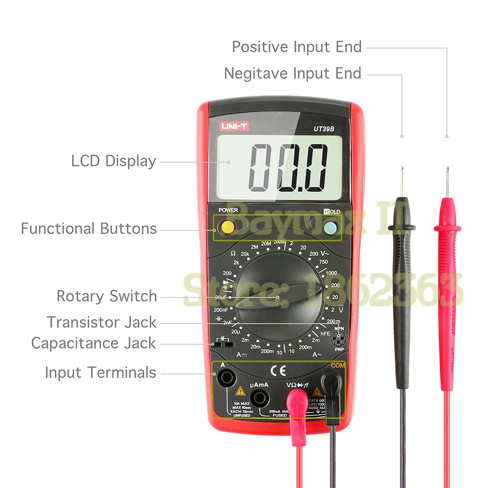 Digital UT39B 2000 отсчетов цифровой мультиметр для переменного/постоянного тока Напряжение тока тест с Ом, емкость, диод, транзистор измерения