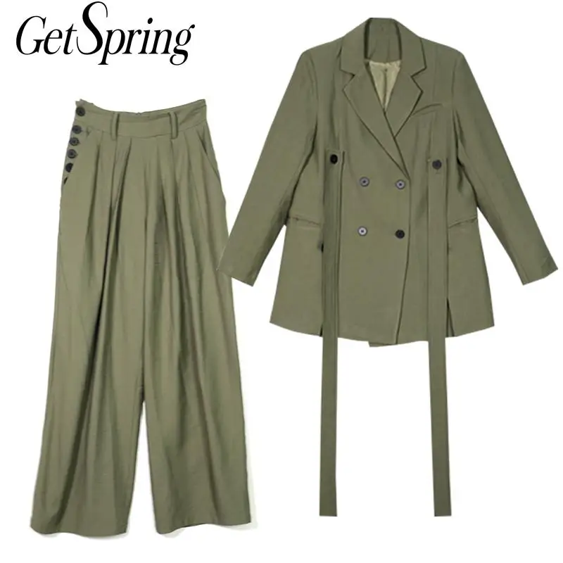 Женский комплект GetSpring с блейзером широкие брюки костюм в стиле casual из двух