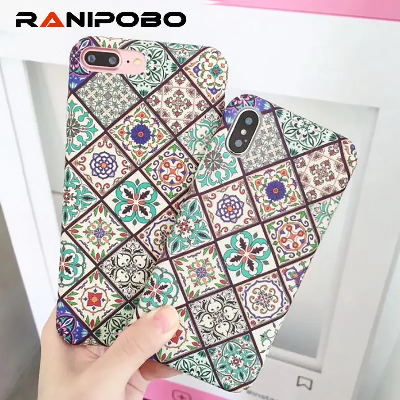 

Retro Geometry Palace Flower Phone Case For iPhone 6 6S 7 8 Plus 7Plus Case For iphone X Hard PC Full protection Back Cover
