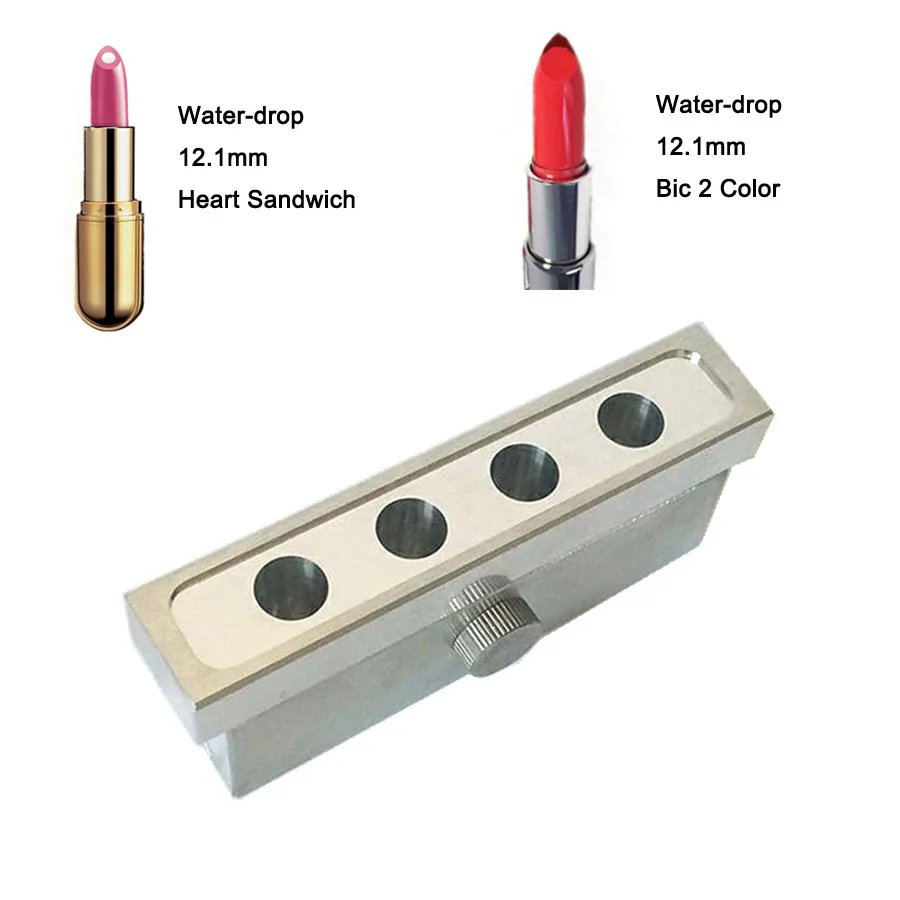

4 cavities bic two-color 12.1mm Aluminum alloy lipstick mold 1set waterdrop/teardrop shape lipbalm fill mold 4 holes