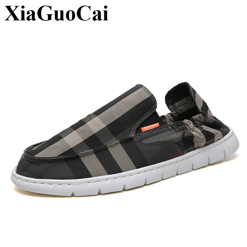 

New Men Canvas Shoes Loafers Striped Print Casual Footwear Breathable Soft Design Stylish Adult Male Anti-skid Sneakers Driving