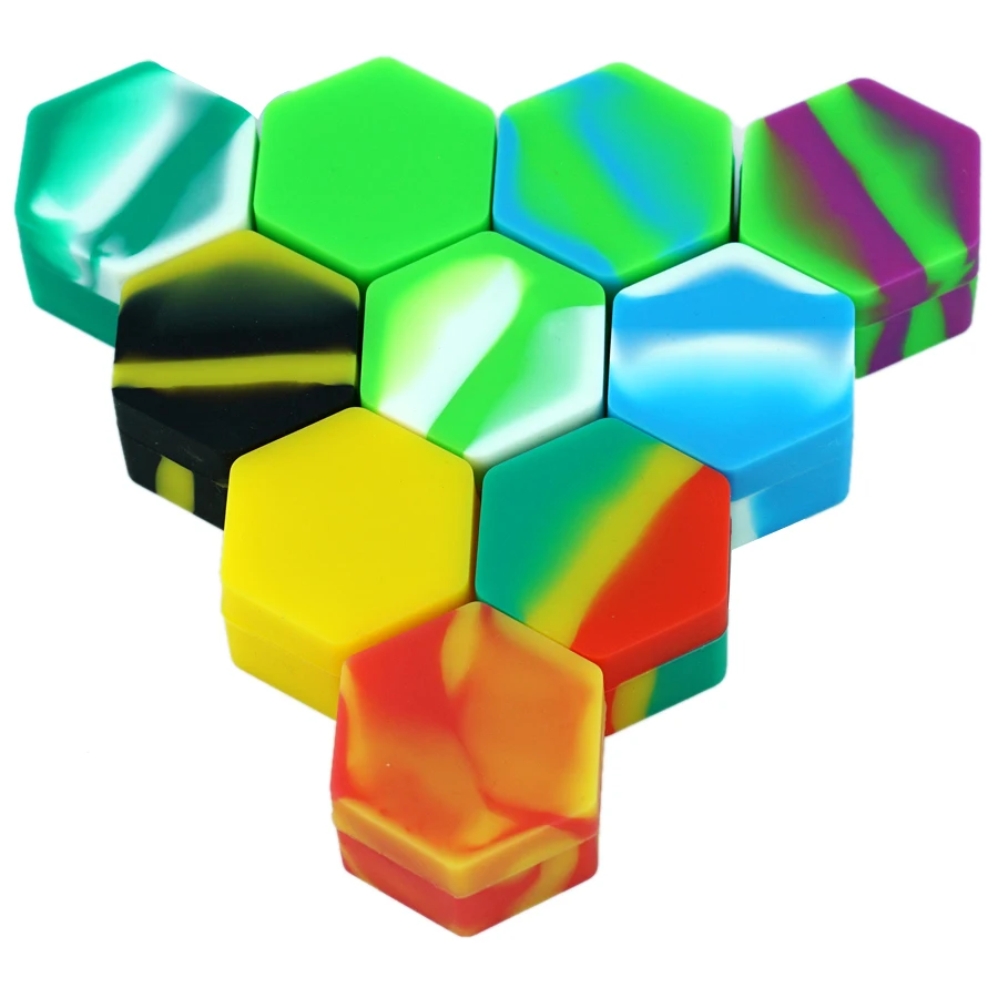 

50 pieces/ lot Hot selling hexagon Non-stick Silicone Container For Wax Bho Oil Butane Vaporizer Silicon Jars Dab Wax Containe