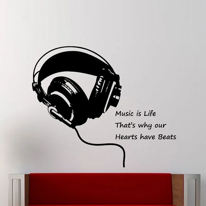 

ZOOYOO Music Wall Decal Headphones Music Is Life Wall Sticker Quote Home Decor Bedroom Design Art Murals