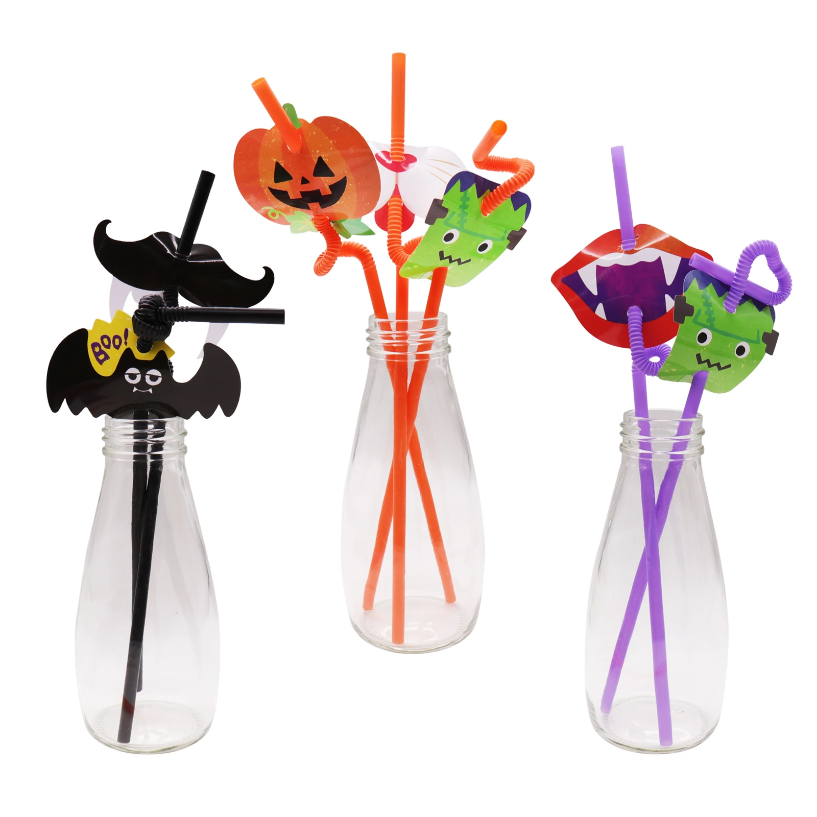 12pcs Halloween Bat Pumpkin Vampire Straw Fireworks Drinking Straws