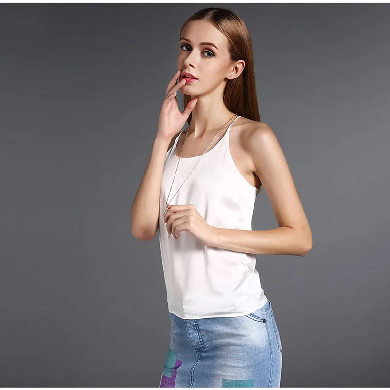Silk Halter Top Women Camisole 2017 Summer Style Sexy Sleeveless Vest Slim White Crop Top Women Camis Roupas Femininas 3XL13