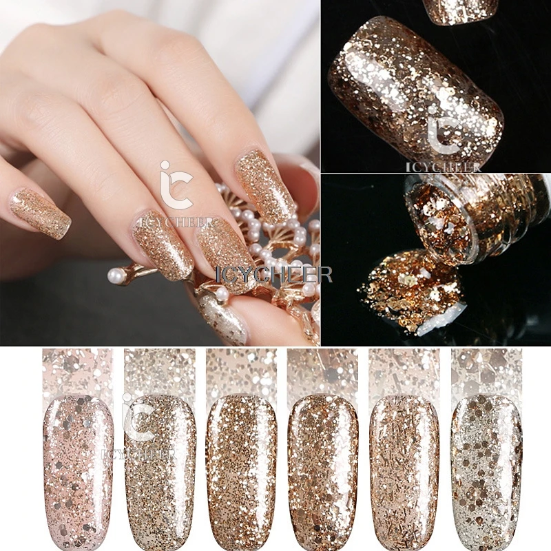 Champagne Gold Soak off Gel Polish Glitter Varnish UV LED Shimmer
