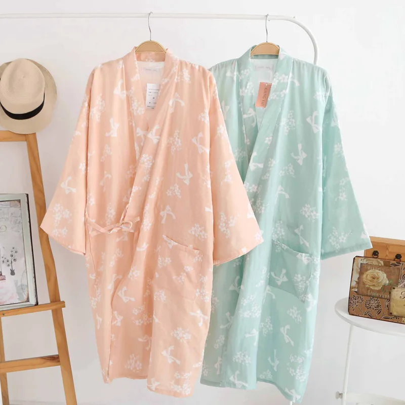 Online Baumwolle Bademäntel Sommer Baumwolle Roben für Frauen Baumwolle Kimono Roben Floral Spa Robe Frauen Pyjamas Japanischen Kimono Yukata