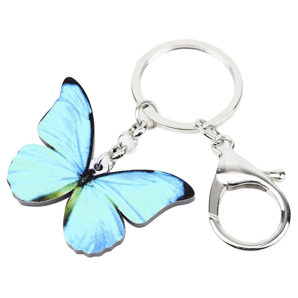 Bonsny акриловый узор Morpho menela.com брелок в форме бабочки кольцо для ключей с сумочкой сумка Шарм брелок Мода животное ювелирные изделия для женщин