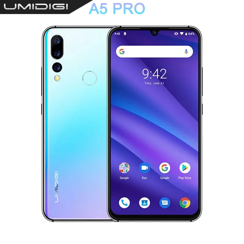 

UMIDIGI A5 PRO Android 9.0 Octa Core 32GB 6.3' FHD+ Waterdrop 16MP Triple Camera Dual 4G 4150mAh 4GB RAM 4G Celular Smartphone