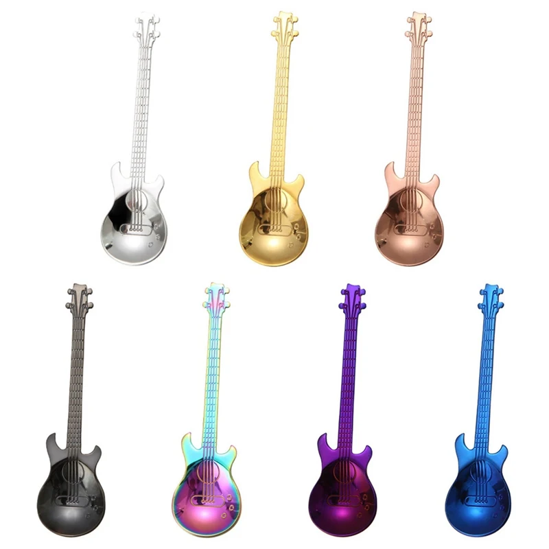 

1Pcs Guitar Coffee Spoon Stainless Steel Milk Dessert Ice Cream Spoon Teaspoons Coffee Accessories Flatware Drinking Tools