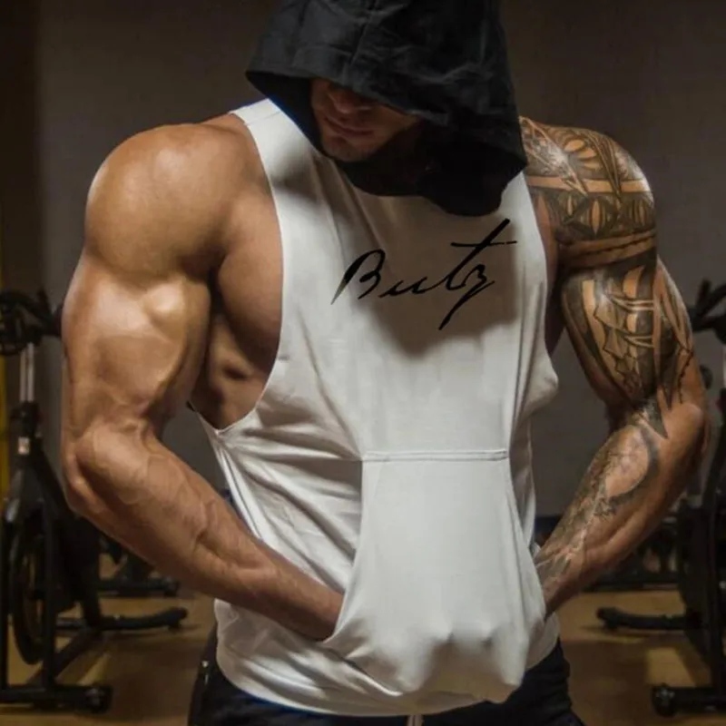 

New men's bodybuilding cotton vest gym fitness hooded vest sleeveless hoodie casual fashion workout clothes men's shirt