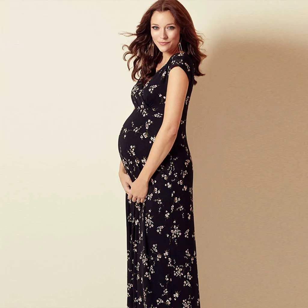 Длинное платье для беременных женщин, Цветочное платье с короткими рукавами, длинное платье для беременных, ropa de embarazadas mujer# Y2