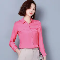Женские топы и блузки, модная Корейская одежда, рубашка для женщин, офисные женские рубашки, большие размеры, Женская однотонная блузка с