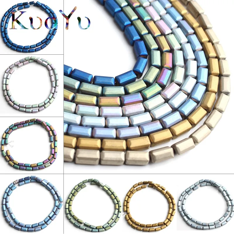 

4x8mm Natural Matte Multicolor Plated Hematite Long Cylinder Shape Loose Spacer Stone Beads For Jewelry Making DIY Bracelets 15"
