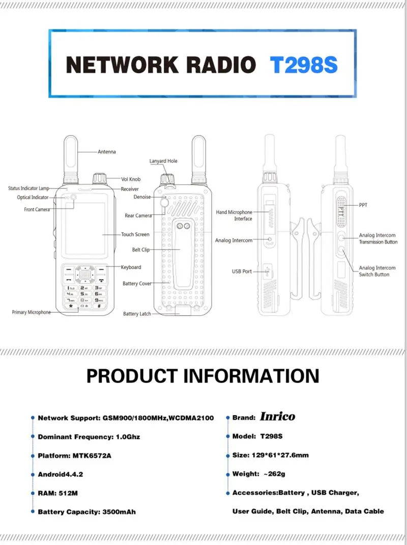 Wi-Fi sim-карта рация внутренней связи Мобильный телефон wcdma walkie talkie T298s UHF 4700-400 мГц GSM телефон