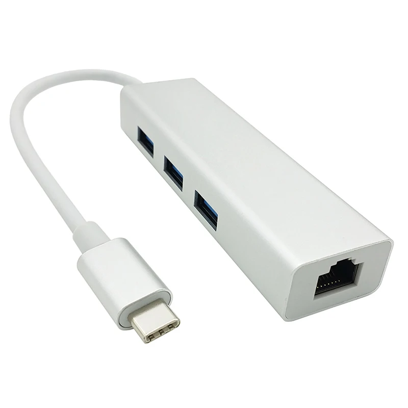 USB C 3.1 to Gigabit Adapter 3-Port USB 3.0 Hub Type C to RJ45 1001000Mbps Gigabit Ethernet LAN Network Adapter for Macbook (4)