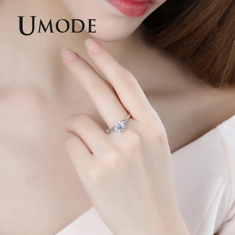 Женское Обручальное Кольцо UMODE белое золотое кольцо с кристаллами из фианита для