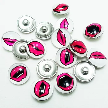 

50 Pieces Sexy Hot Pink Lips Glass Cabochon Snap Buttons Fit 18-20mm Base Fuchsia Lipstick Women Kiss DIY for Jewelry Wholesale