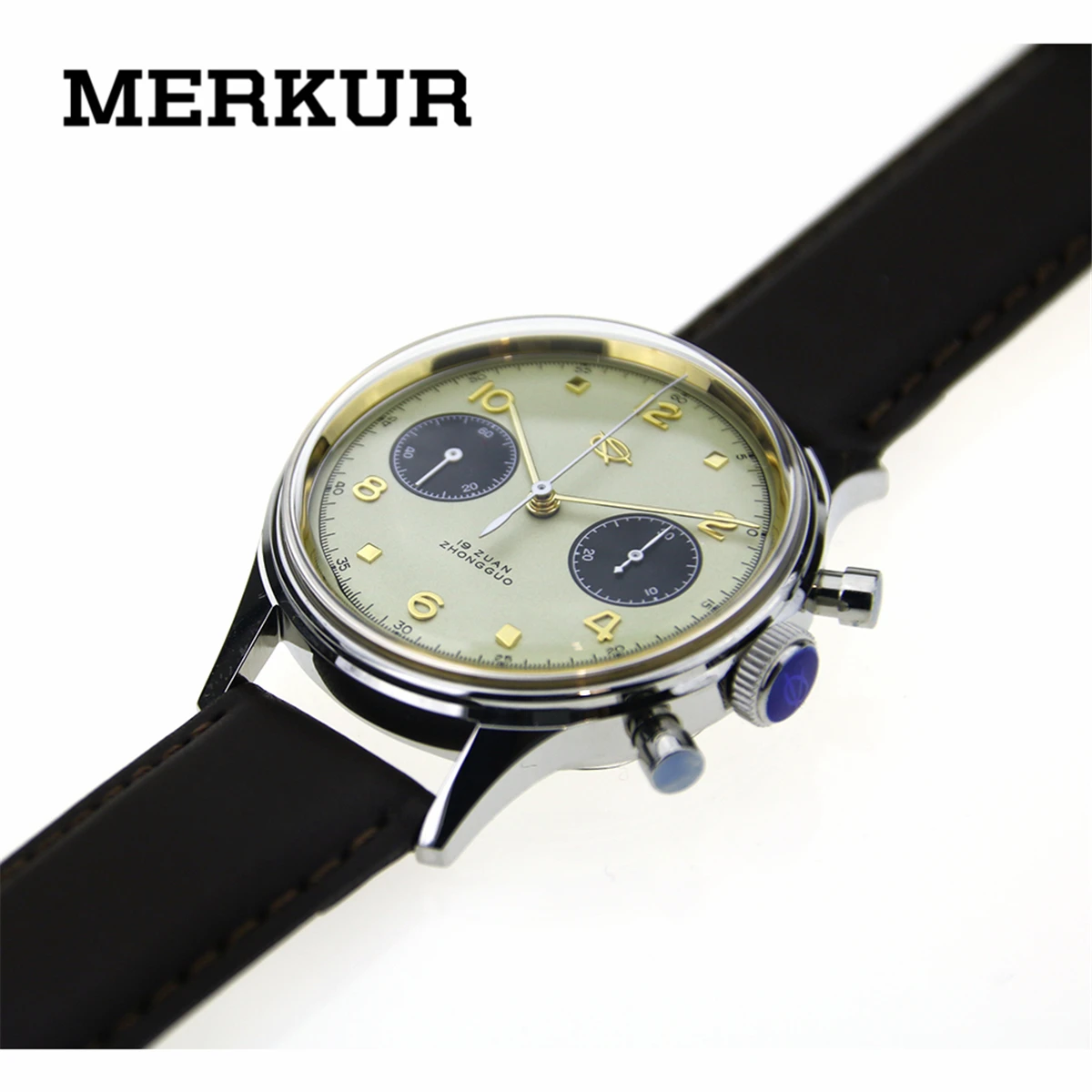 

Seagull Movement Mechanical Acrylic Chronograph Mens Wrist watch Pilot Officiall Reissue 304 St19 1963 Flieger exibition Ivory