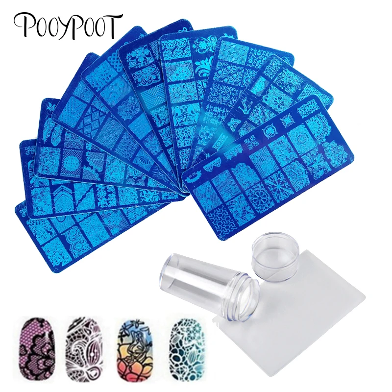 

Pooypoot Nail Stamping Plates Stainless Steel Nail Art Templates Stencils for Varnish Drawings Geometry Nails Mold Manicure Tool