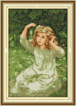 

Joy Sunday Abeautiful girl in Garland DMC Counted Chinese Cross Stitch Kits printed Cross-stitch set Embroidery Needlework