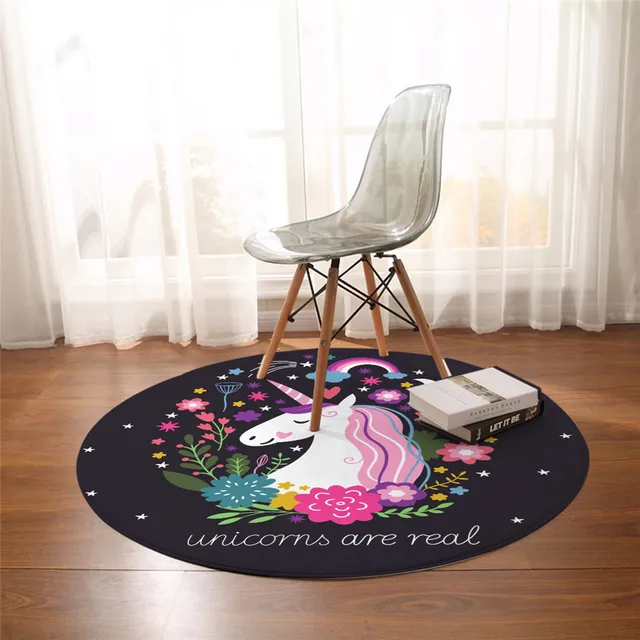 Rainbow Floral Unicorn Bedroom LivingRoom Round Carpets