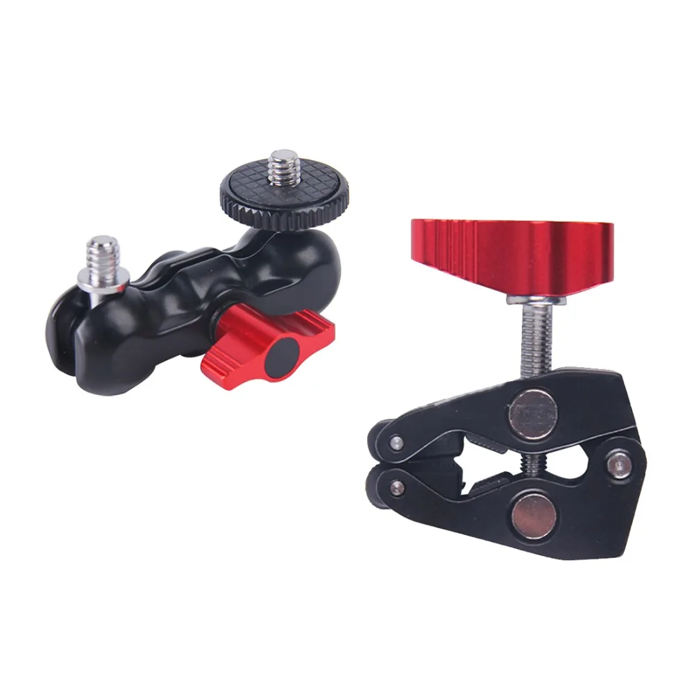 

Aluminum DSLR Camera Magic Arm Dual 1/4" Ball Head Mount Handlebar Super Clamp for Hotshoe Monitor Tripod Rig for Canon Nikon