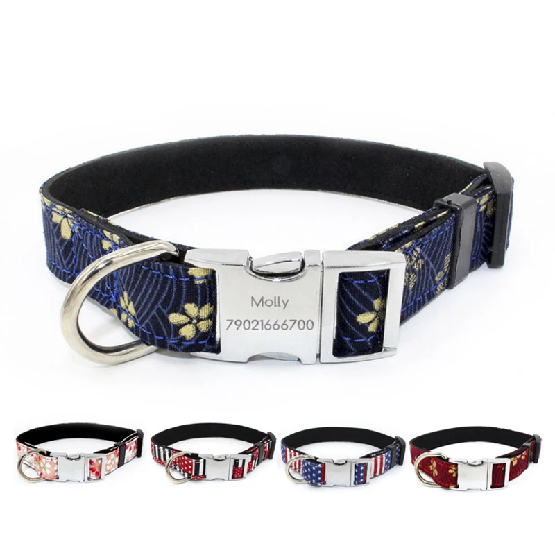 Engraved Dog Collar Nylon Personalized Safe Dog Collars with Metal