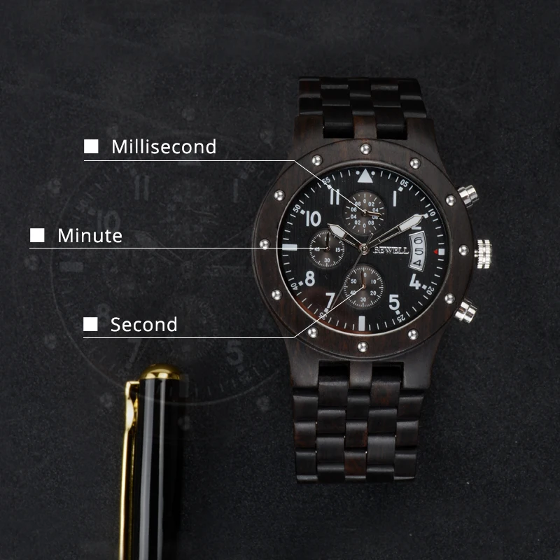 Tanie BEWELL luksusowa marka mężczyźni drewna zegarek człowiek wodoodporna godzina męski chronograf analogowy cyfrowy zegarek kwarcowy zegar Relogio Masculino 109D