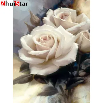

DIY 5D Diamond Painting Mosaic flower white rose Handmade Diamond Cross stitch Set Diamond Embroidery home decoration XY1