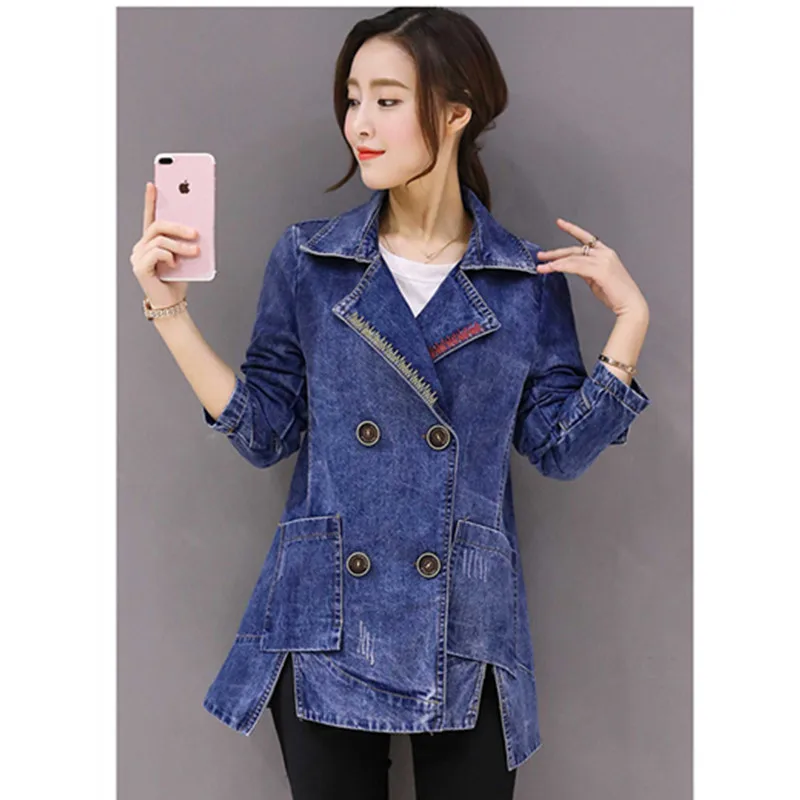 

Fashion Spring Autumn Women Plus Size long Jean Jacket Coat Female Slim Windbreaker Woman Casual Windproof Denim Jackets Clothes