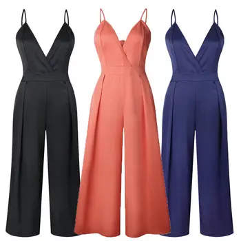 

Fashion Boho Women Strap V Neck Backless Holiday Playsuit Bodysuits Long Beach Jumpsuit Sleeveless Solid Bodysuits
