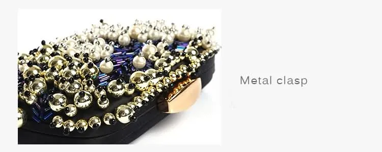 KDROR Navy Beads Embroidered Evening Clutch Bag Side Detail View