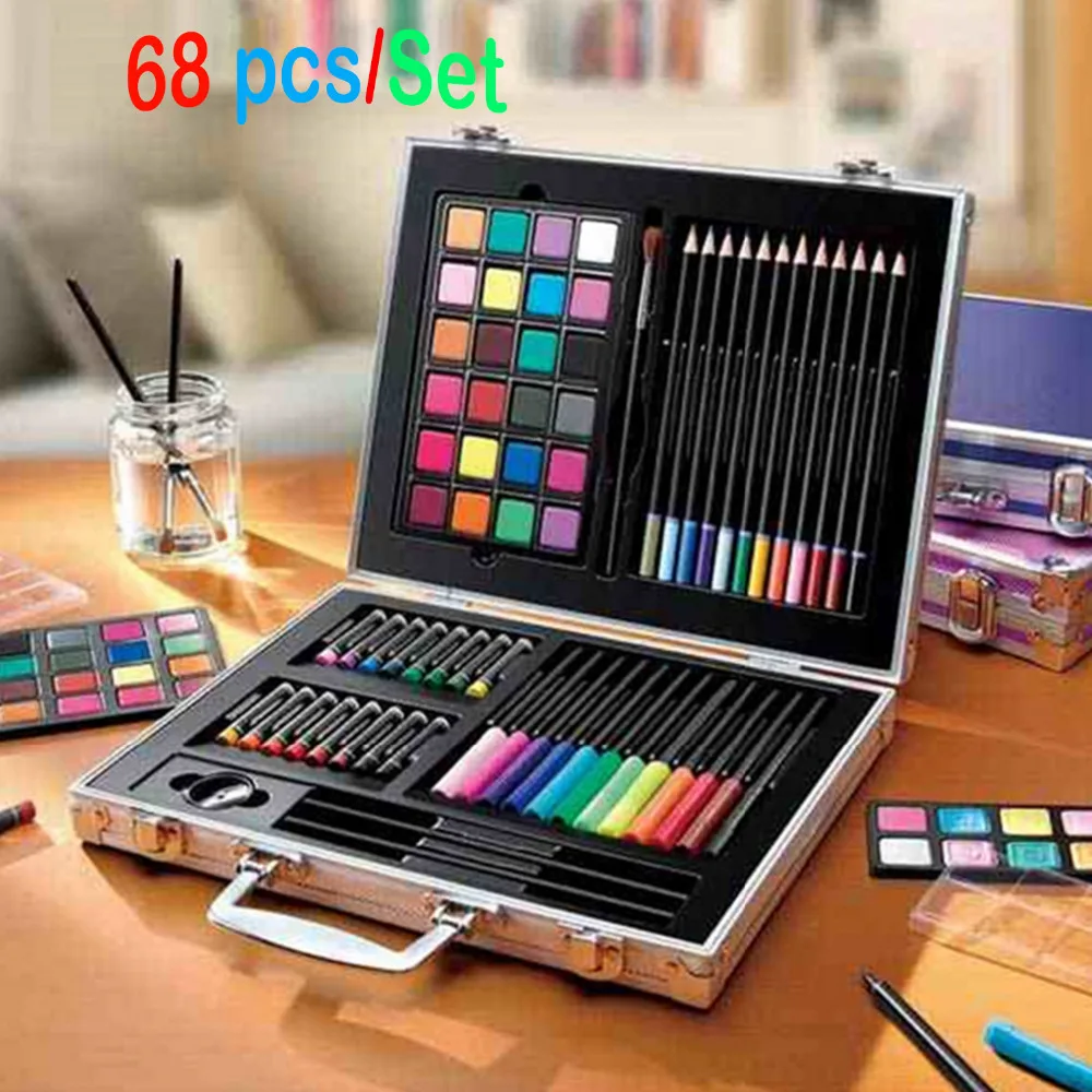

68PCS Drawing Colored Pencil Portable Kids Art Supplies Set Kit with Aluminium Storage Box for Children Painting Creation Gift