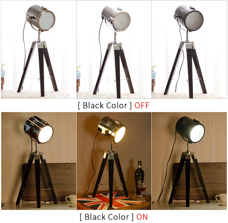 Horsten European Vintage Retro Wood Tripod Table Lamp Spotlight Lamps Photography Desk Lights Stand Creative Living Room 220V (3)