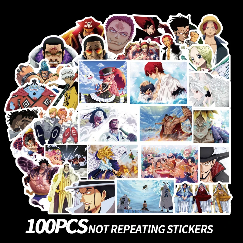 Hot 100pcs Japan Blood Anime One Piece Cartoon Sticker Notebook Motorcycle Dead Fly Blue Light Waterproof Easy To Tear  Stickers