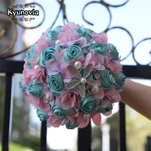 Kyunovia Бирюзовый морской Свадебные букеты Морская звезда жемчужные кристаллы букет невесты атласная роза свадебная брошь букет FE62