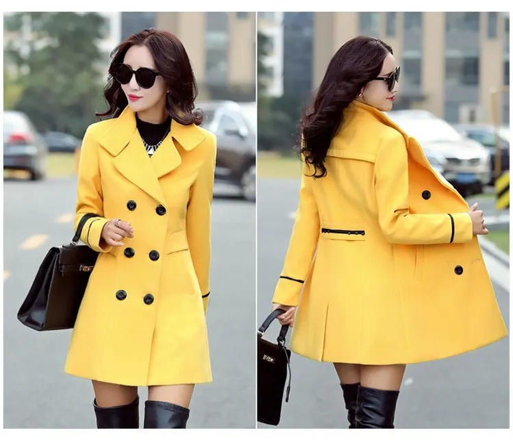 New Autumn Winter Blends Plus Size Coat Turn-Down Collar Elegant Double Breasted Women Long Coat Female Casual Coat Tops