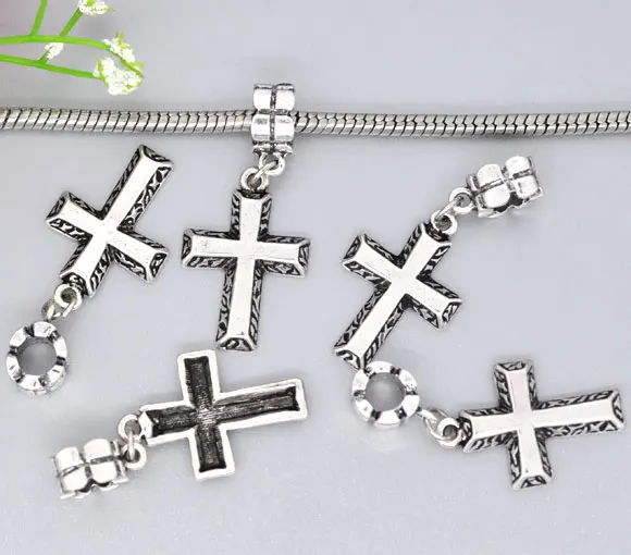 DoreenBeads Европейский стиль очаровательные слайдер подвески крест серебряный цвет 4