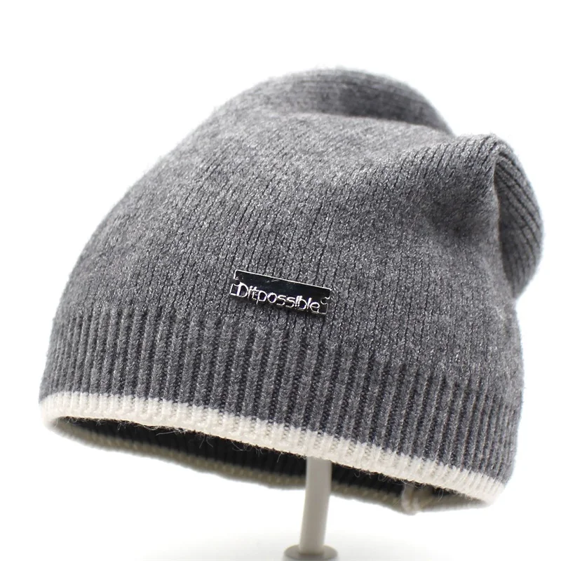 Ditpossible бренд дизайн вязаные шапочки для женщин зимняя шапка шерсть gorro облегающая шапка шапки для женщин - Цвет: grey