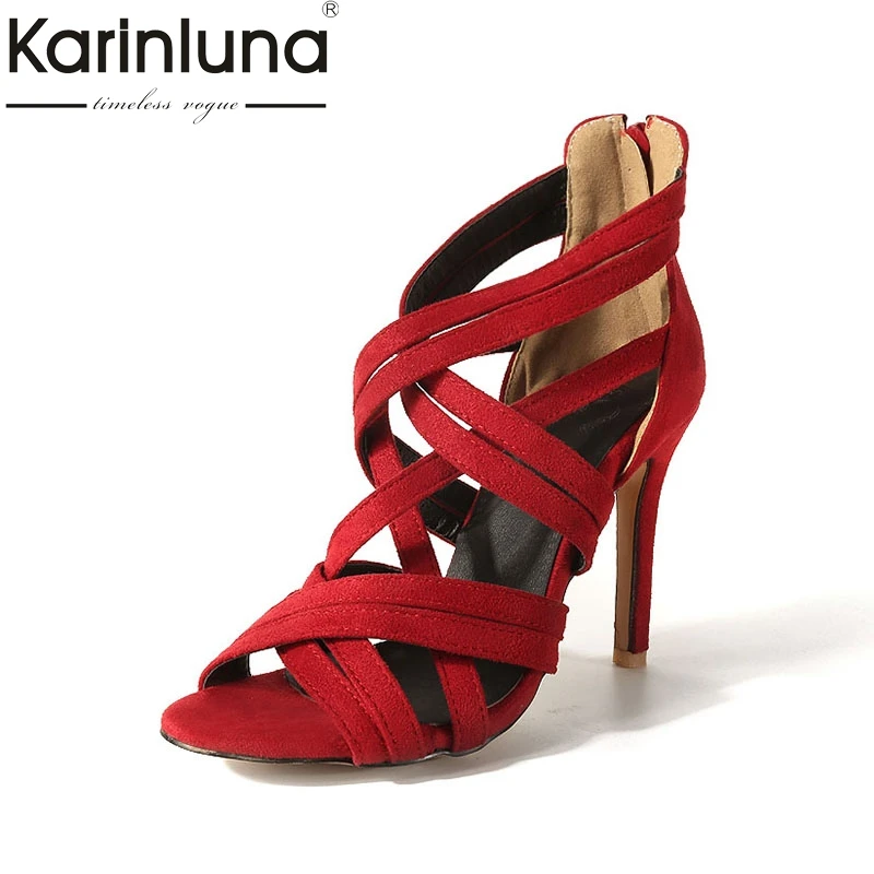 

Karinluna 2018 Plus Size 32-46 Rome Gladiator Brand Shoes Summer Sandal Woman Sexy Thin High Heels Party Sandals Women Shoes