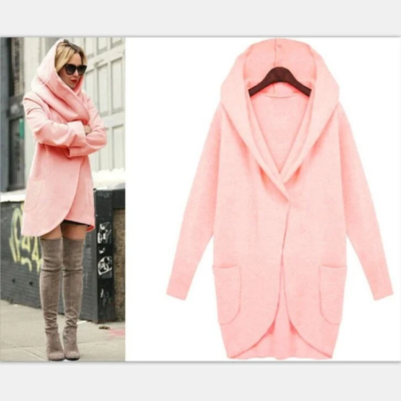 Зимнее женское Шерстяное Пальто с карманами и длинным рукавом, Женское пальто с капюшоном, куртка из смесового хлопка, кардиганы размера плюс 4XL