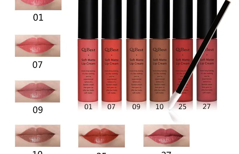 2017 QiBest Lip Color Make Up Waterproof Lip Gloss Tattoo Long Lasting Pigment Red Nude Velvet Matte Lipstick Liquid Makeup Lot (10)