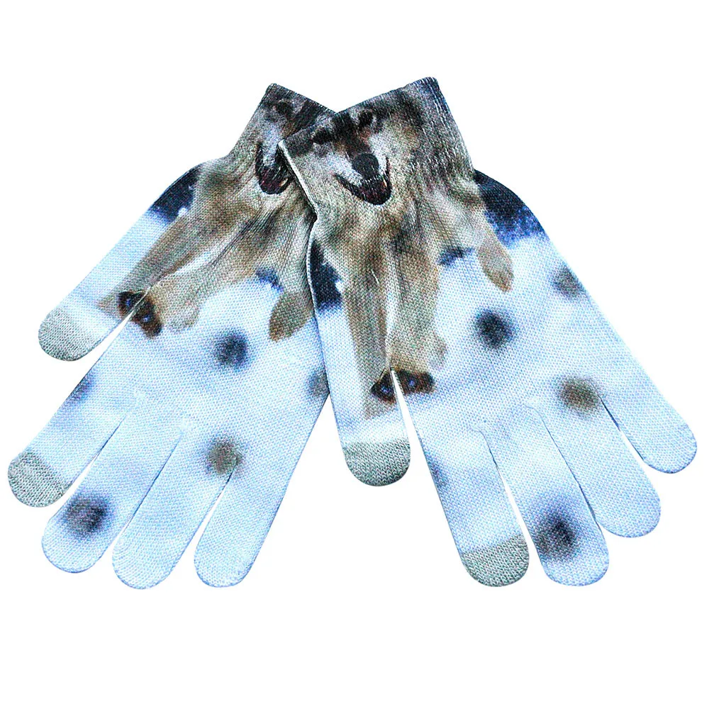 Новинка, зимние теплые женские и мужские перчатки с сенсорным экраном, мягкие перчатки с 3D-принтом кошки, собаки, фрукта, торта, сенсорные перчатки# N5